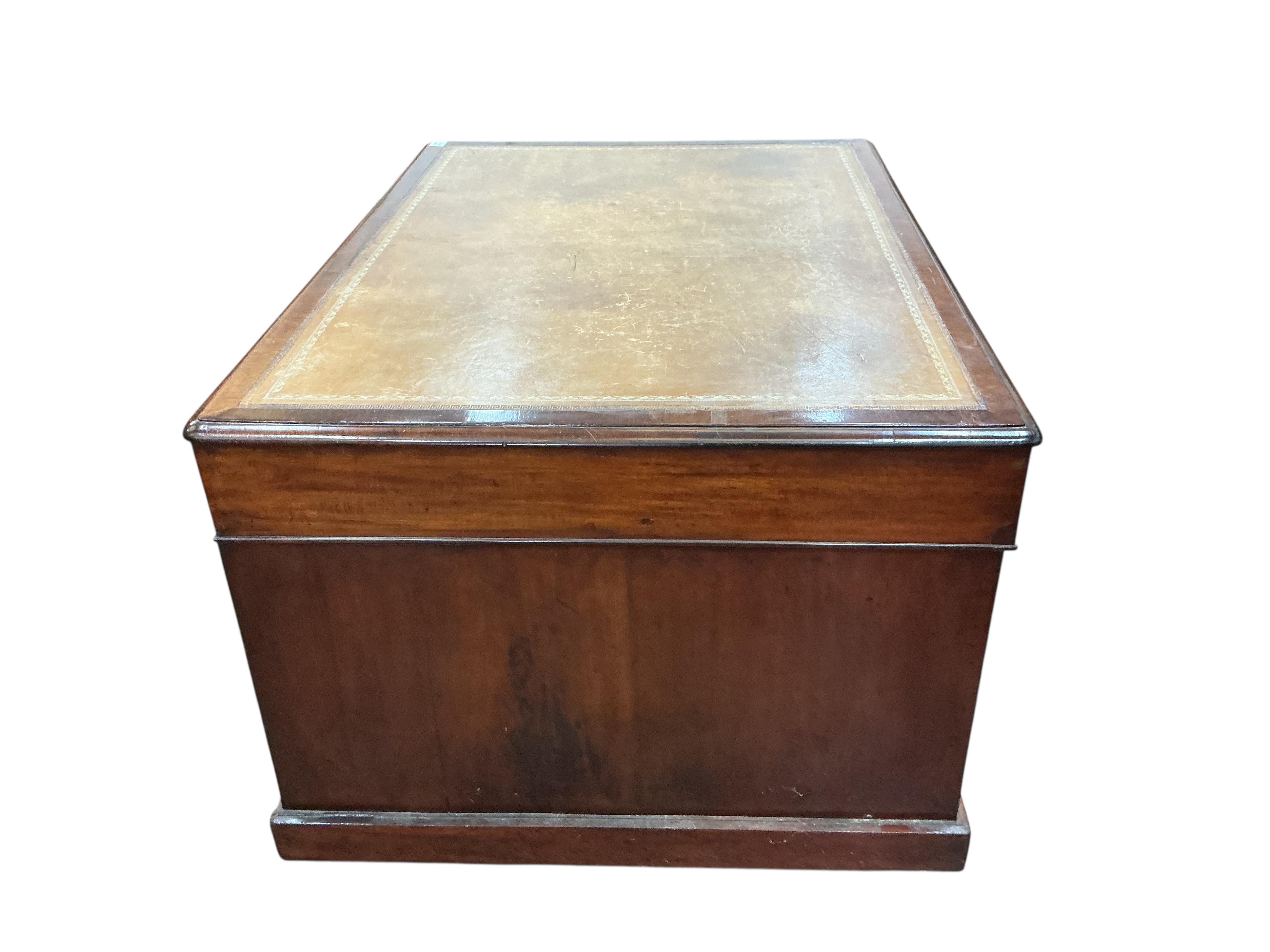 A late Victorian mahogany pedestal partner's desk, width 136cm, depth 99cm, height 78cm